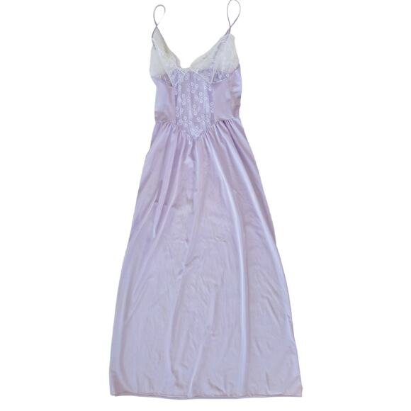 Vintage Purple Long Nylon Nightgown Sexy White Lace by Lady Cameo Medium - Picture 7 of 8